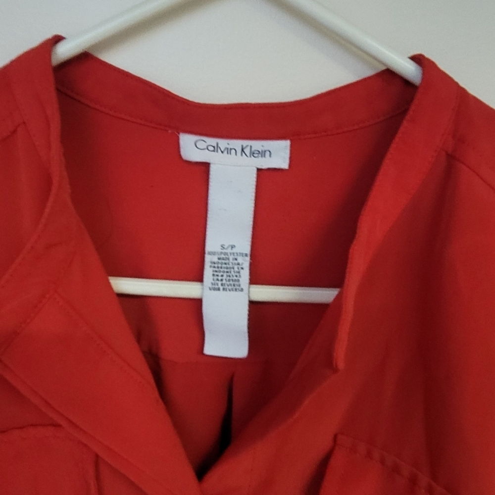 Calvin Klein Red Mandarin Collar Button Down Shirt - image 2